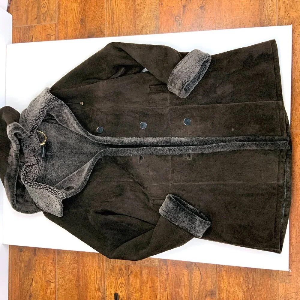 Marco Gianotti Macy's Brown Genuine Sherling Hooded Coat Sz 8 - Picture 10 of 16